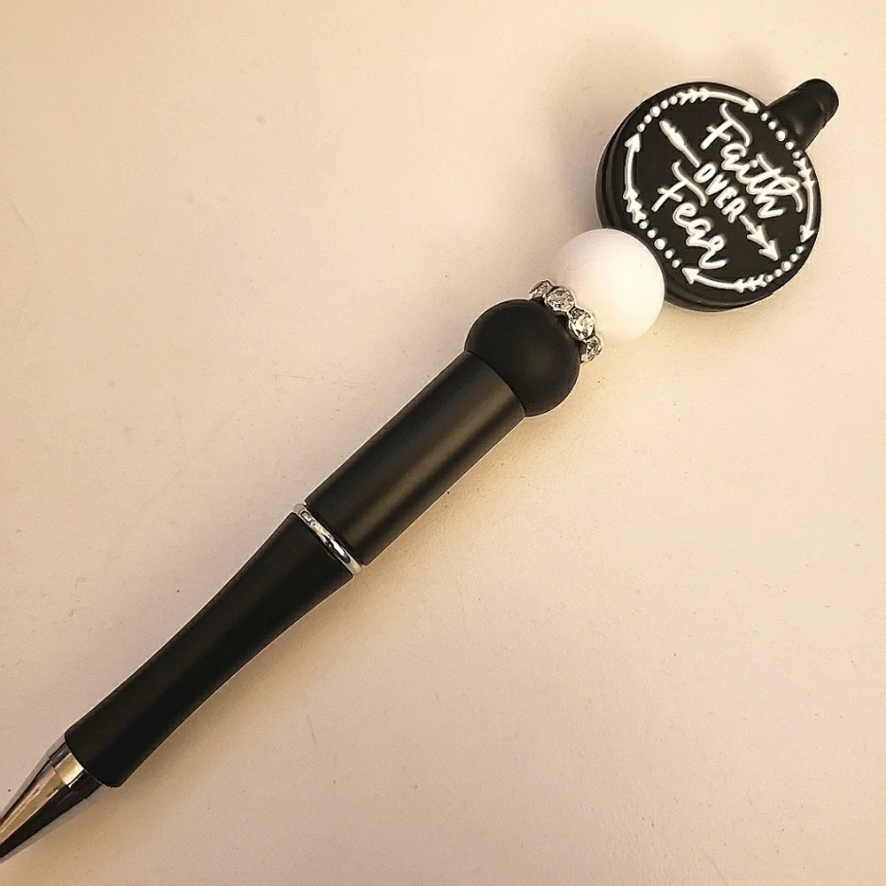 Handmade Faith Over Fear Beaded Silicone Focal Bead Pen